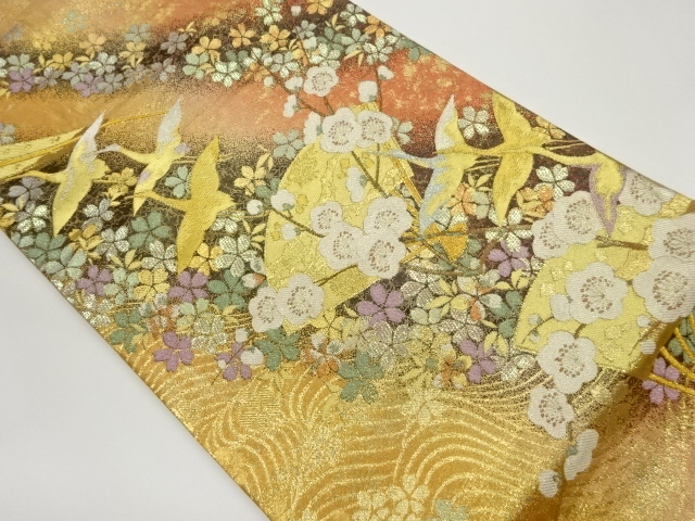 JAPANESE FUKURO OBI / WOVEN CRANE & SAKURA